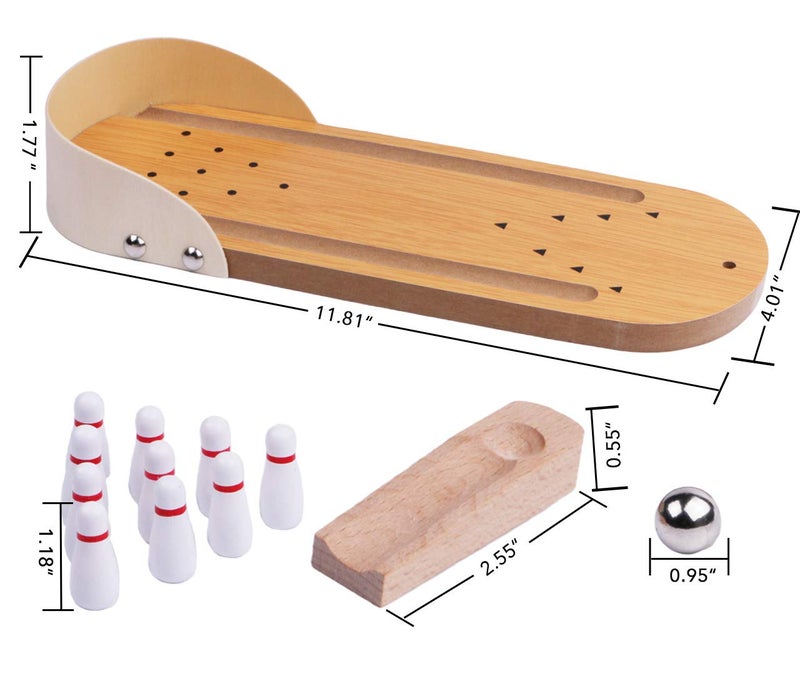 SYZ Table Top Mini Bowling Game Set-Tabletop Wooden Board Mini Arcade Desktop Tiny Bowling Shooting Alley Office Desk Stress Relief Gadgets Small Finger Toys Fun Gag Gifts for MenWomen Kids Teens Boys - Image 2