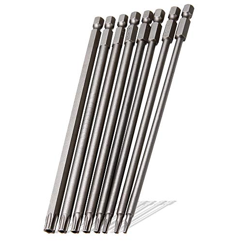 Saipor Saiper 8 Pieces 1/4 Inch Hex Shank Torx Security Head Screw Driver Bit Magnetic Star S2 Steel Screwdriver Set Bits T8-T40, 150mm/6 Inch Long - Image 1