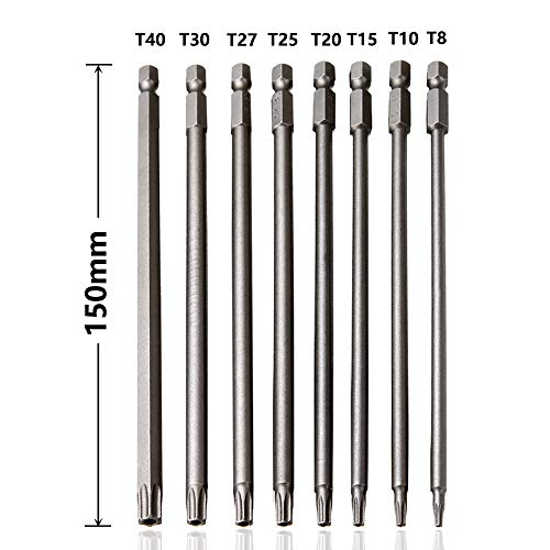 Saipor Saiper 8 Pieces 1/4 Inch Hex Shank Torx Security Head Screw Driver Bit Magnetic Star S2 Steel Screwdriver Set Bits T8-T40, 150mm/6 Inch Long - Image 3