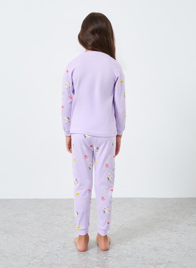 Styli Girls Lilac Cat Graphic Top and Pyjama Set - Image 4