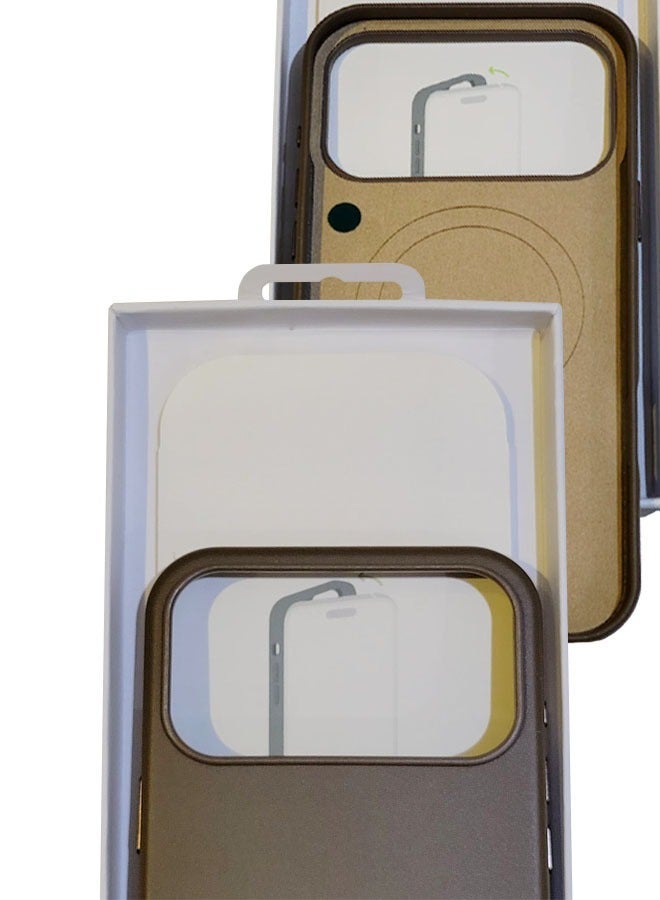 Premium Leather iPhone 17 Pro Protective Case - Taupe Color - Image 1