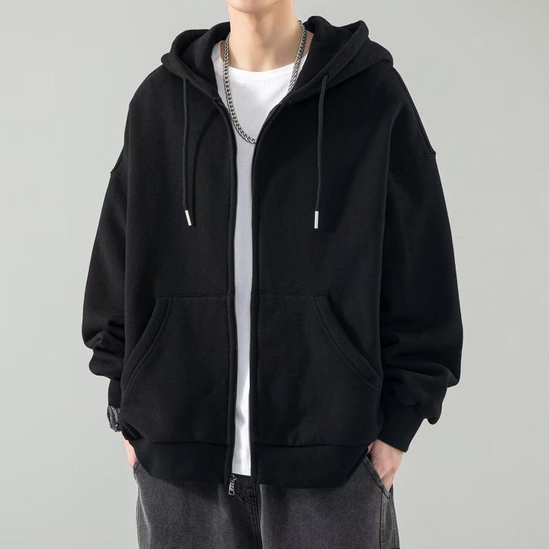 Generic Heavy Hoodie Mens Hooded Spring and Autumn New Fashion Brand Hong Kong Style Loose plus size Mens Casual Cardigan Jacket Black thin section recommended by bloggers