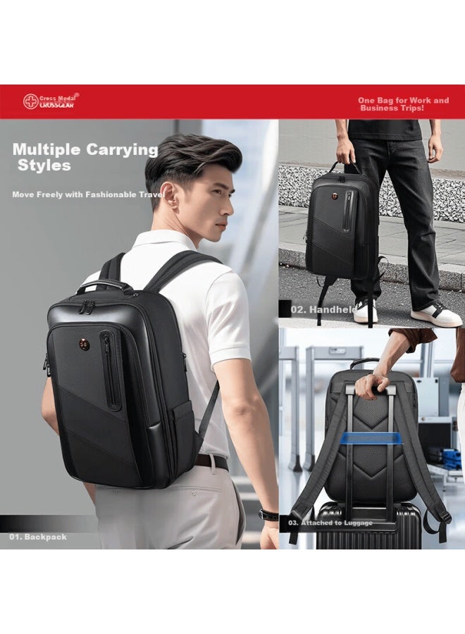 CROSS+GEAR Crossgear Cross Medal Business Backpack Men's Lightweight Commuter Leather Laptop Bag 16-inch Travel Bag - Image 2