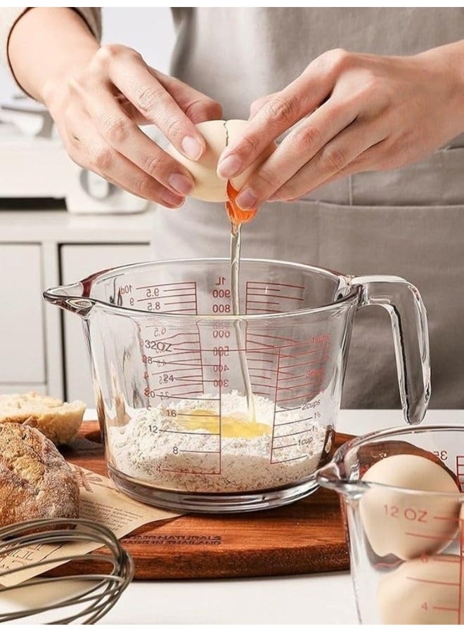 Glass Measuring Cup for Home Food, Milk Cup with High Temperature Resistant Scale, Suitable for Egg Cup for Baking in Kitchen and Microwave (1000ml) - Image 2