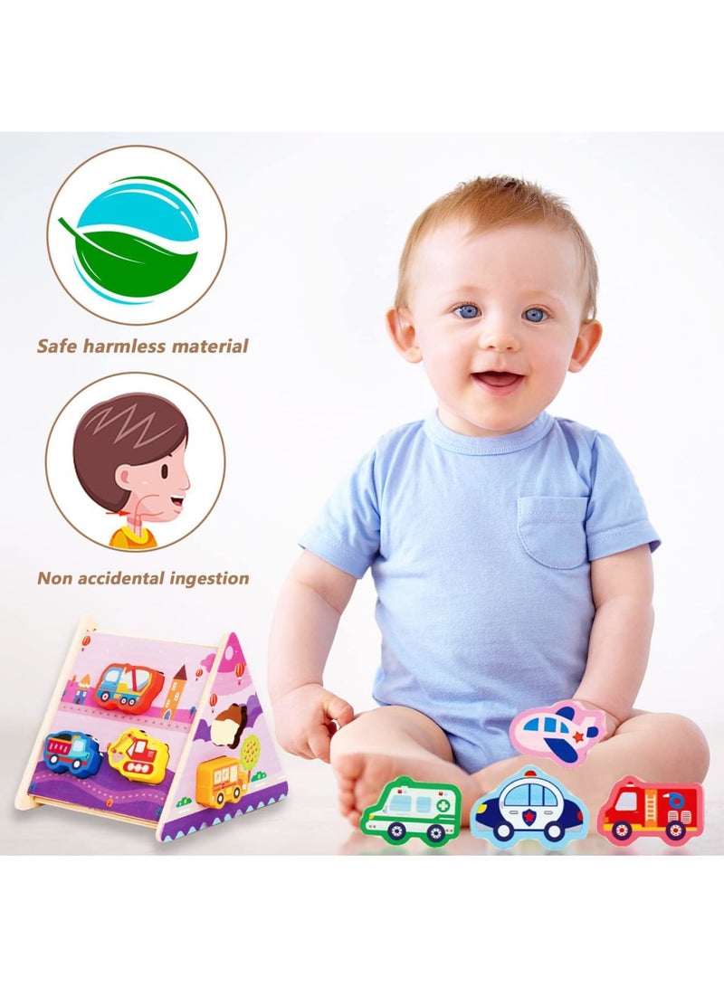 SOLARAE ألعاب ألغاز خشبية للأطفال، هدايا تعليمية للأطفال، ألغاز شكل وسائل النقل صديقة للبيئة، لعبة سفر للأطفال، للأولاد والبنات من عمر 1 2 3 سنوات - Image 3