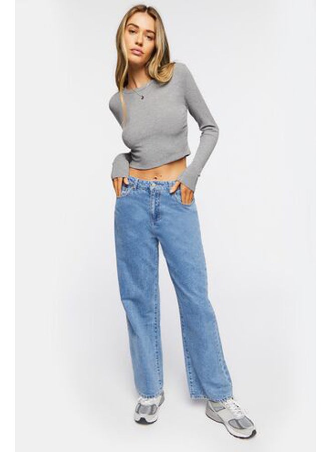 FOREVER 21 بلوزة قصيرة بأكمام طويلة ومضلعة - Image 4