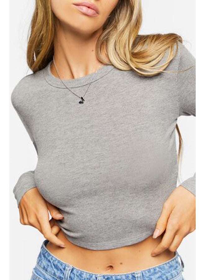 FOREVER 21 بلوزة قصيرة بأكمام طويلة ومضلعة - Image 5