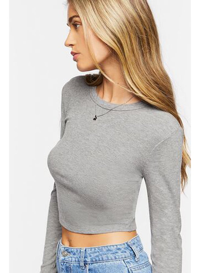 FOREVER 21 بلوزة قصيرة بأكمام طويلة ومضلعة - Image 2