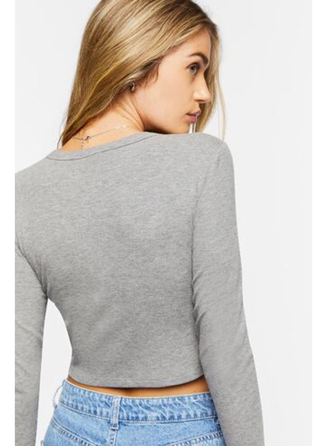 FOREVER 21 بلوزة قصيرة بأكمام طويلة ومضلعة - Image 3