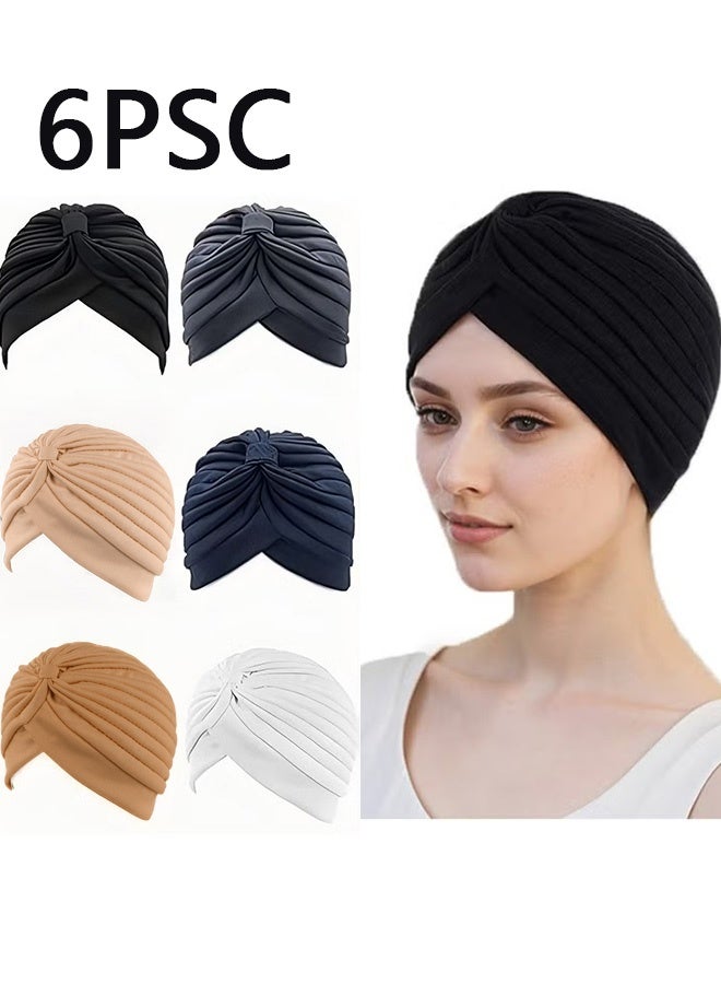 GMORO 6 Pieces Turbans for Women Soft Turban Head Wrap Pleated Beanie Cap - Image 1