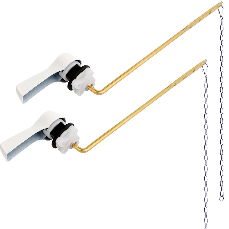 Hibbent 2 Pack Universal Front Mount Toilet Handle Tank Flush Lever Replacement Handle with 2 Pieces Stainless Steel Flapper Chains for Most Front Mount Toilets White Finish