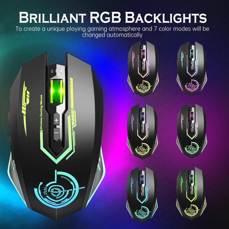 UHURU Wireless Gaming Mouse Up to 12000 DPI, Rechargeable USB-C Wireless Mouse with 7 Buttons 7 Dynamic LED Color Ergonomic Programmable MMO RPG for PC Laptop, Compatible with Windows Mac - Image 4
