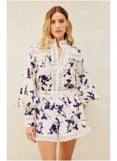 Madam Uniq Lace Trim Hollow Out Casual Vacation Top and Shorts Set  - Image 1