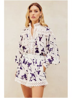 Madam Uniq Lace Trim Hollow Out Casual Vacation Top and Shorts Set  - Image 3