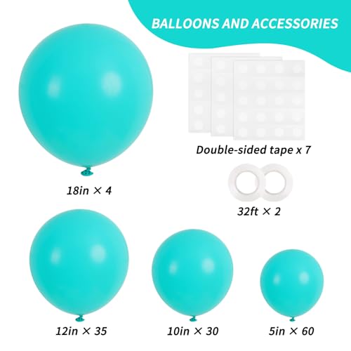 RUBFAC 129pcs Teal Blue Balloons Different Sizes 18 12 10 5 Inch Latex Turquoise Teal Balloon Garland Arch for Party Decoration Birthday Wedding Engagements Anniversary Baby Shower Party Supplies - Image 2
