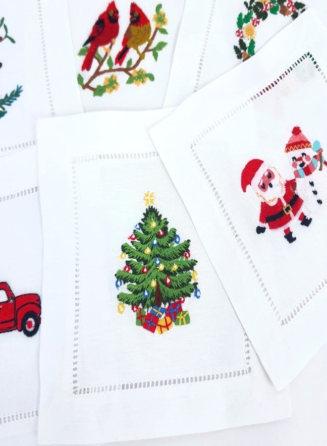 HCRAFT Embroidered White Cocktail Napkins, Set of 6 Cloth Napkin Coasters for Christmas Parties, Ladder Hemstitch - Image 5