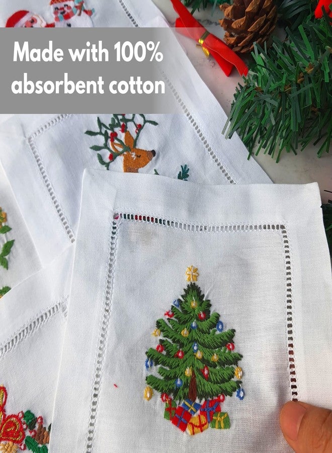 HCRAFT Embroidered White Cocktail Napkins, Set of 6 Cloth Napkin Coasters for Christmas Parties, Ladder Hemstitch - Image 3