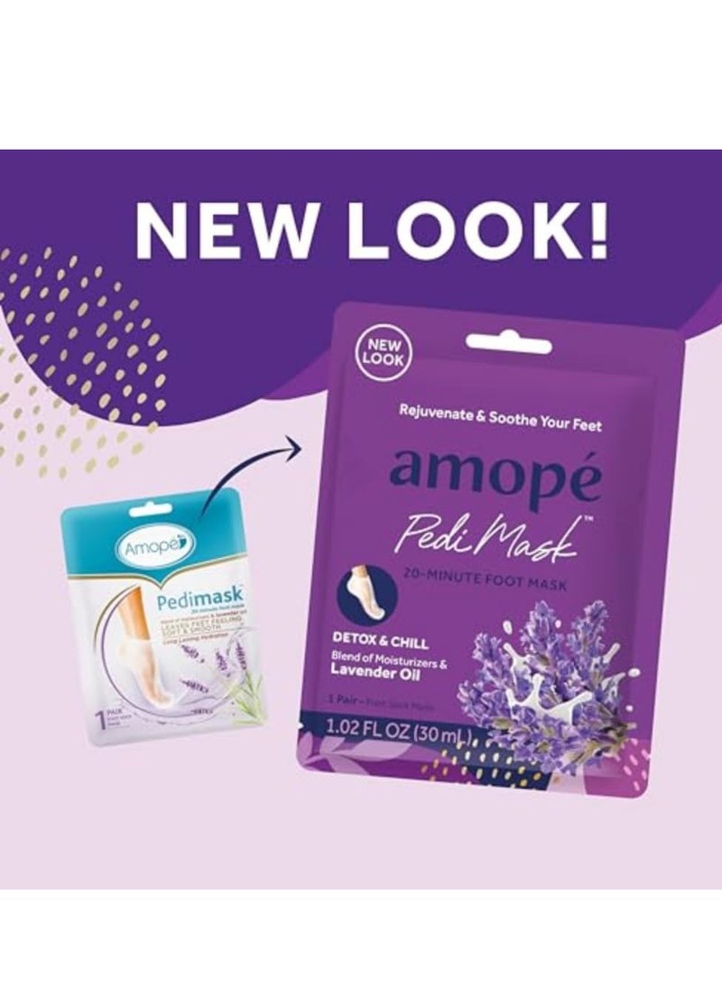Amope Amopé PediMask 20-Minute Foot Mask, Intensely Moisturizing Socks, Rejuvenates & Soothes, Self-Care, w/ Lavender Oil, Urea, a Blend of Moisturizers & Vitamin Complex for Long Lasting Hydration, 3 pair  - Image 2