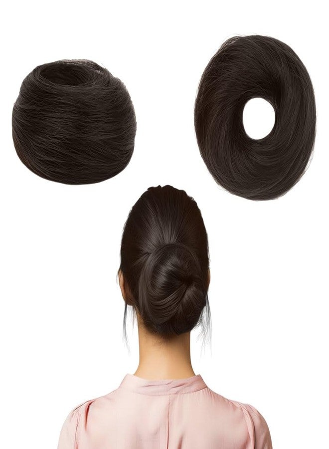 BLUSHIA Natural Brown Human Hair Buns - Messy Juda Bun - Donut Scrunchies with Elastic Rubber band - 1 Pc - Image 2