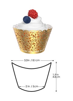 KASTWAVE Pearl Lace Filigree Wedding Cupcake 50 Pack Wrapper Baking Cake Cups Wraps Party Bridal Shower Supplies Engagement Decorations Laser Cut Bright Gold  - Image 4