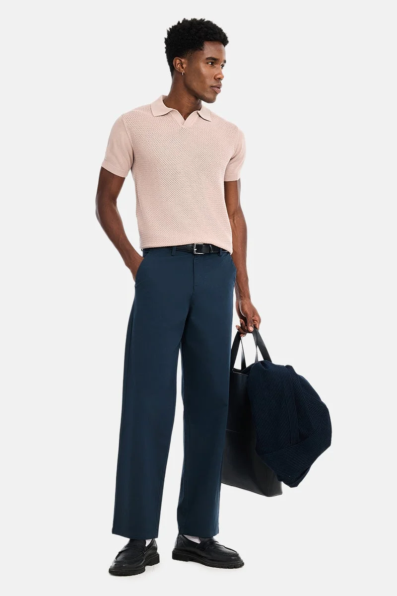 SNITCH Light Pink Textured Half Sleeve Regular Fit Vacation T-Shirt