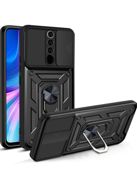 Case Cover Shockproof Windows Protective Case with Camera Protection and Metal Ring Compatible with Redmi Note 8 Pro (Black)