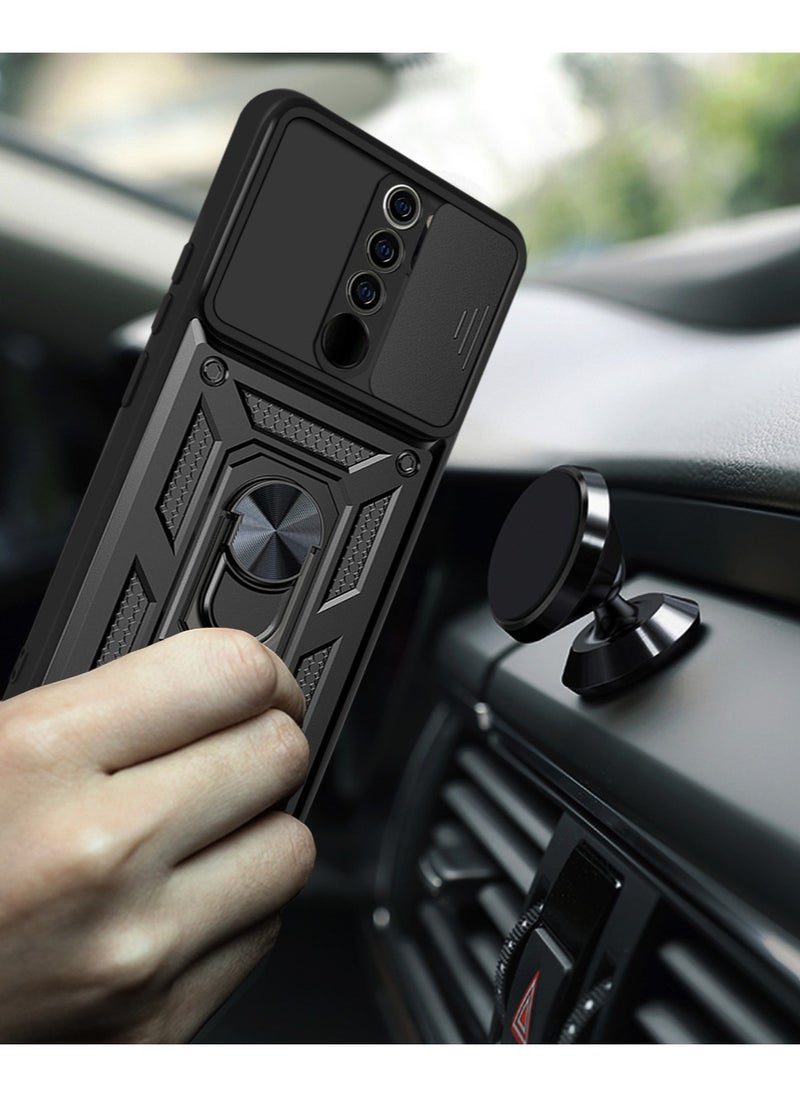 Generic - Case Cover Shockproof Windows Protective Case with Camera Protection and Metal Ring Compatible with Redmi Note 8 Pro (Black) - Image 1