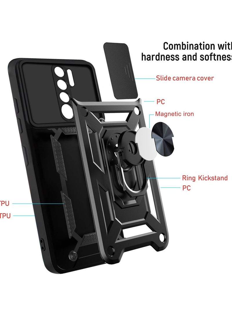 Generic - Case Cover Shockproof Windows Protective Case with Camera Protection and Metal Ring Compatible with Redmi Note 8 Pro (Black) - Image 1