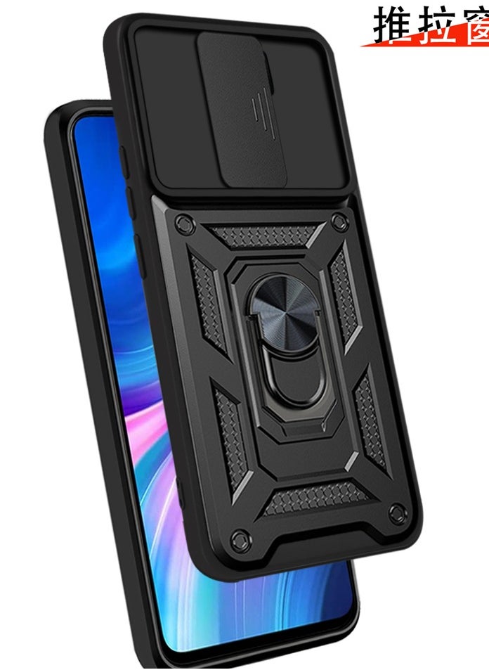 Generic - Case Cover Shockproof Windows Protective Case with Camera Protection and Metal Ring Compatible with Redmi Note 8 Pro (Black) - Image 1