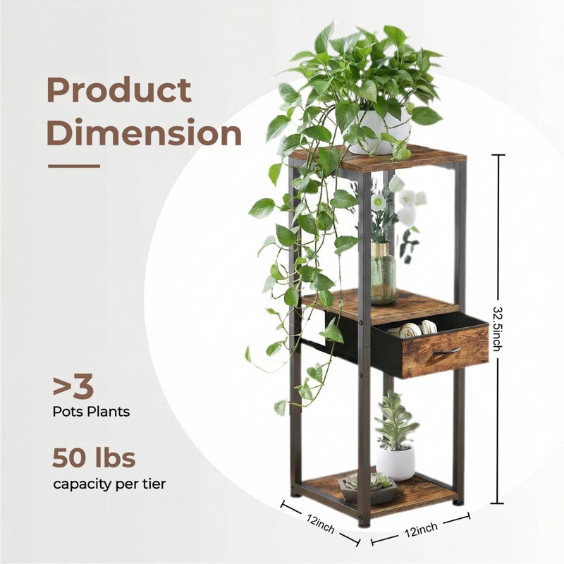VonDream 3 Tier Tall Plant Stand with Fabric Drawer , 32.5" Corner Plant Stands for Indoor Plants Multiple, Small Side Table for Indoor Plants - Image 5
