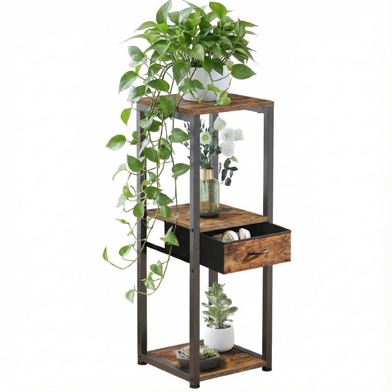 VonDream 3 Tier Tall Plant Stand with Fabric Drawer , 32.5" Corner Plant Stands for Indoor Plants Multiple, Small Side Table for Indoor Plants - Image 1