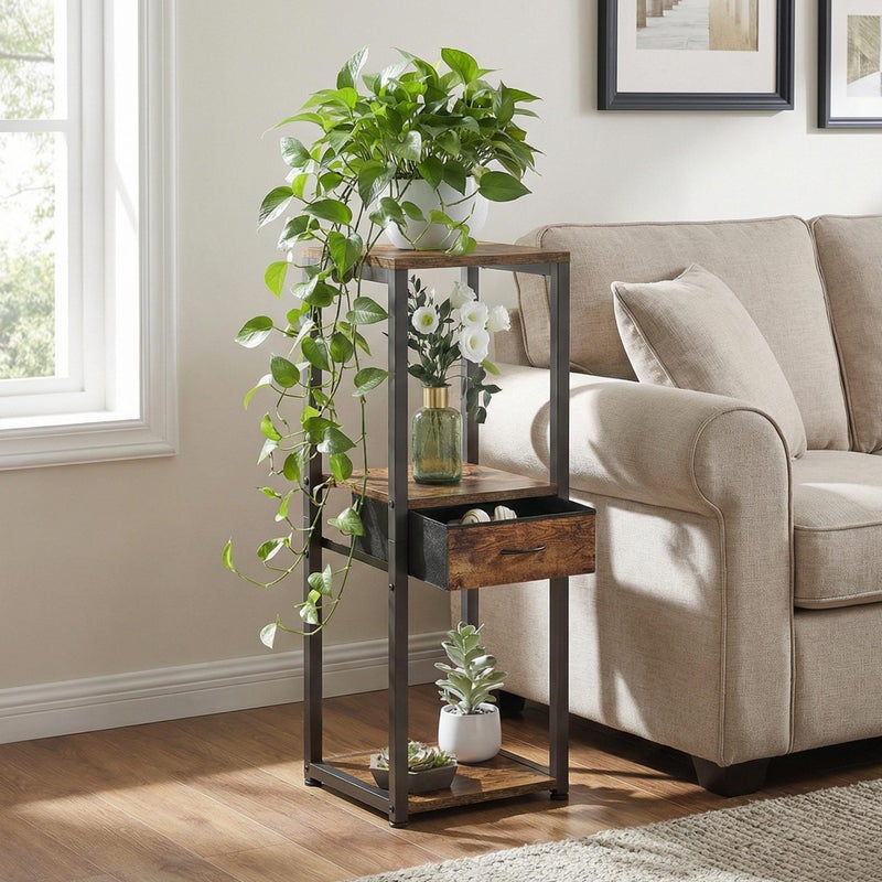 VonDream 3 Tier Tall Plant Stand with Fabric Drawer , 32.5" Corner Plant Stands for Indoor Plants Multiple, Small Side Table for Indoor Plants - Image 2