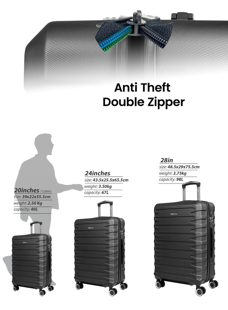 PARAJOHN AeroShield Lightweight ABS Hard Side 8 Wheels Spinner Luggage checked in  Trolley Bag with Lock 28 Inch - Black - Image 5