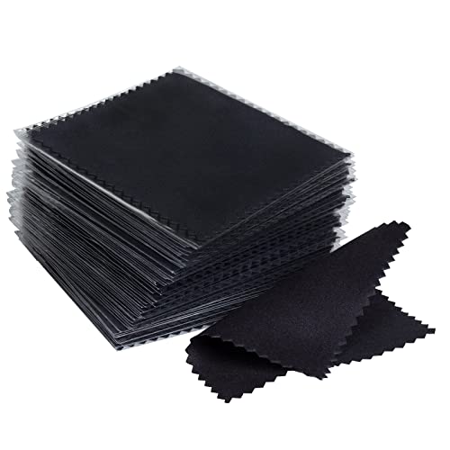CATIFLIN 100pcs Premium Jewelry Cleaning Cloth, Silver Polishing Cloth Individually Wrapped, for Sterling Silver, Gold, Brass, Silverware, Coin, Ring, Watch and More (Black, 3.15" x 3.15") - Image 1
