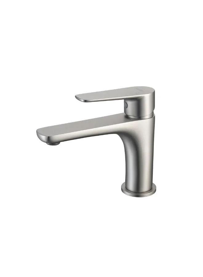 DANUBE HOME Milano Calli Basin Mixer With Pop Up Waste Brushed Nickel | Brass Basin Mixer | Single Tap Wash Basin Mixer Sink Faucet For Bathroom Faucet Vanity Lavatory - Brushed Nickel