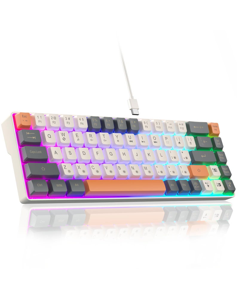 CORBOBO 60 Percent Keyboard,RGB Backlit Gaming Keyboard USB-C Wired,Portable 68 Keys Compact Mini Keyboards for Business Trips,Office,PC Games (SK968,Grey&Orange) - Image 1