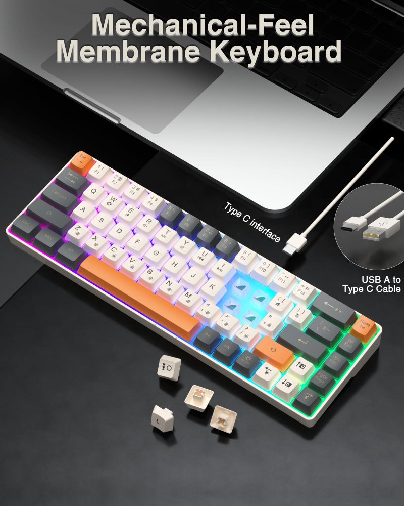 CORBOBO 60 Percent Keyboard,RGB Backlit Gaming Keyboard USB-C Wired,Portable 68 Keys Compact Mini Keyboards for Business Trips,Office,PC Games (SK968,Grey&Orange) - Image 4