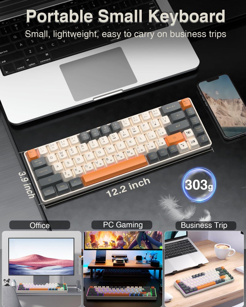 CORBOBO 60 Percent Keyboard,RGB Backlit Gaming Keyboard USB-C Wired,Portable 68 Keys Compact Mini Keyboards for Business Trips,Office,PC Games (SK968,Grey&Orange) - Image 5