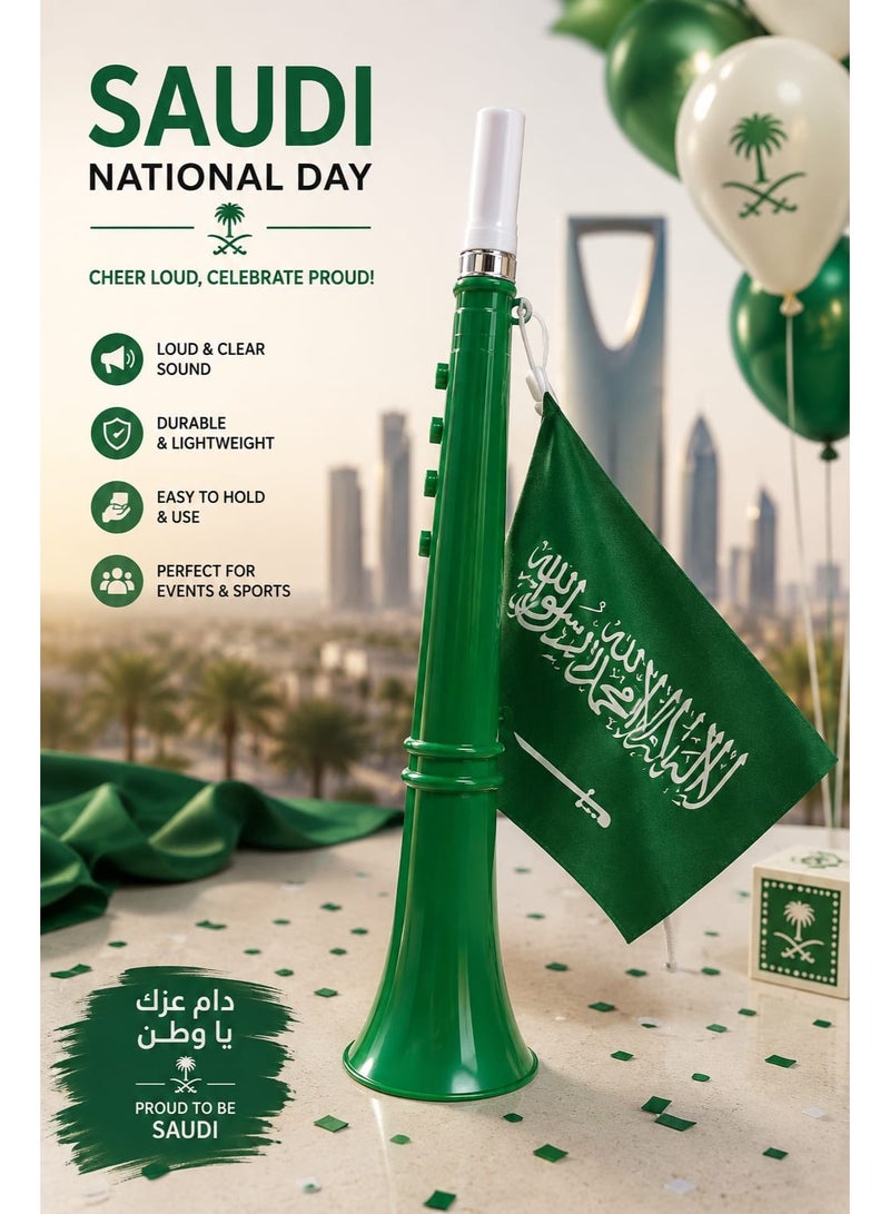 Saudi National Day Green Vuvuzela Horn with Saudi Flag – Loud Celebration Horn for Kids & Events, Pack of 1 - Image 1