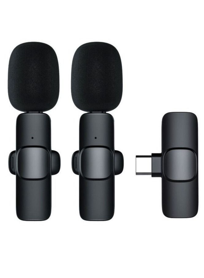Mini Wireless Clip-on Lavalier Microphone Omnidirectional Mic 2 Transmitter 1 Receiver with Wind Type-C Port Replacement for Android Smartphone Live Stream Interview Video Conference - Image 1