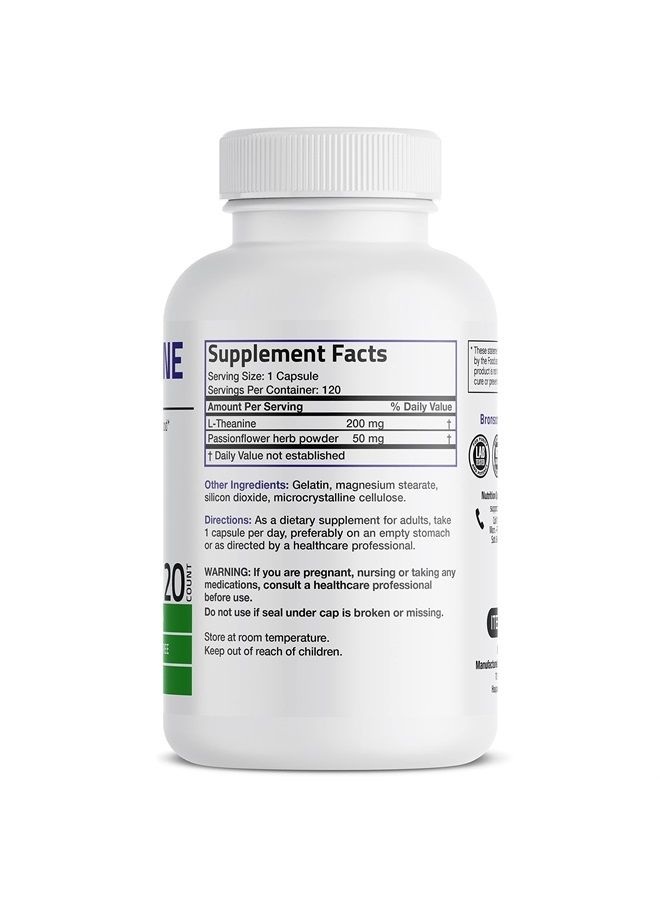 Bronson L-Theanine 200mg (Double-Strength) with Passion Flower Herb, Non-GMO Gluten-Free Soy-Free Stress Management Supplement, 120 Capsules  - Image 2