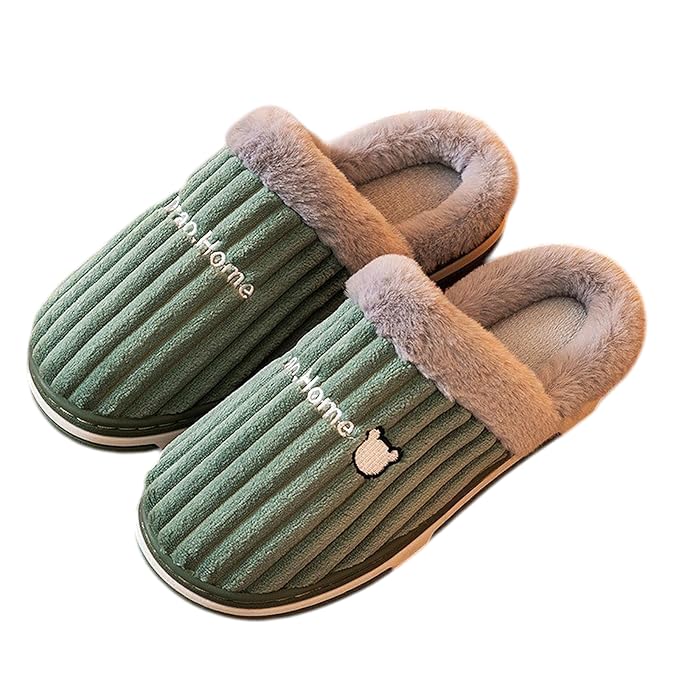 Krystle Comfortable Slippers, Classic Memory Foam Plush House Slippers, Warm Winter Slippers, Cotton (7-8 Years), Green - Image 1