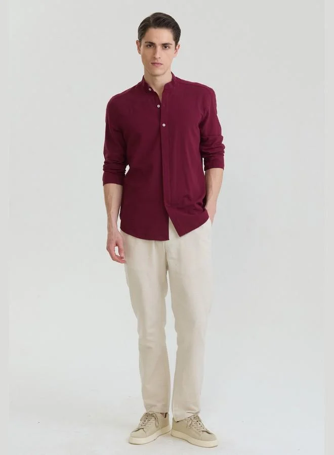 FELIX HARDY Bordeaux Men's Cotton Linen Blend Long Sleeve Shirt for Men | Best Price UAE