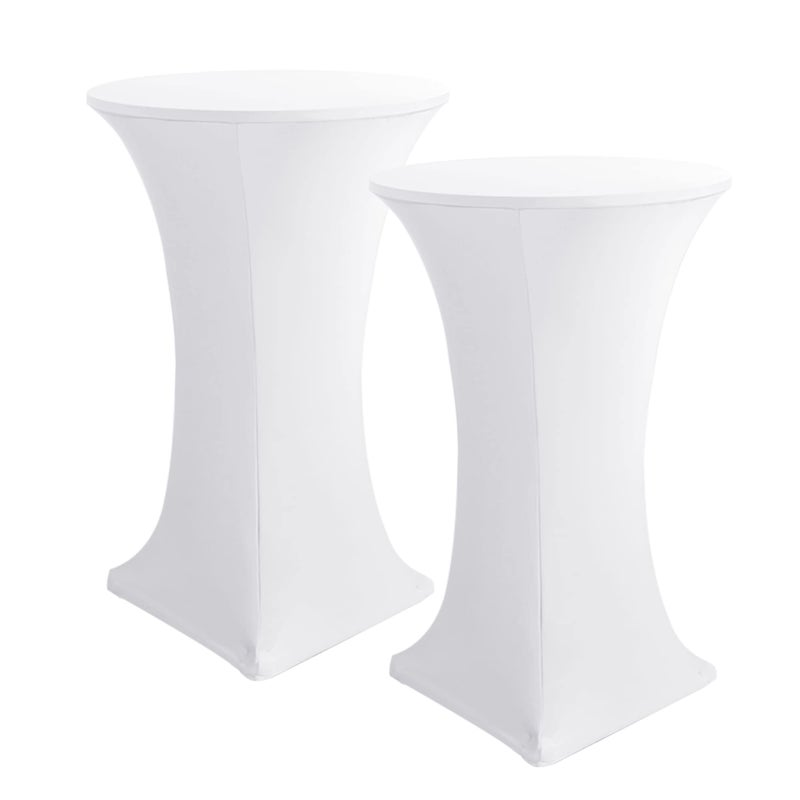 HolidayIdeas Cocktail Table Covers, 2 Pack - Fitted Stretch Spandex High Top Cocktail Tablecloths with Elastic Corners (White, Fit for 30"-32" Diameter x 43" Height Tables) - Image 1