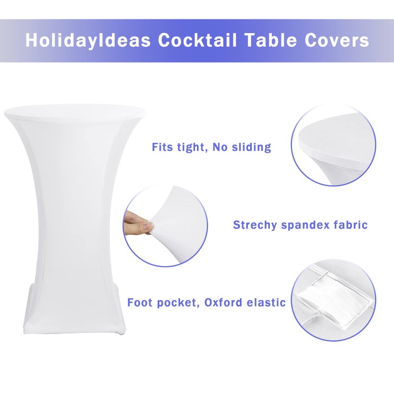 HolidayIdeas Cocktail Table Covers, 2 Pack - Fitted Stretch Spandex High Top Cocktail Tablecloths with Elastic Corners (White, Fit for 30"-32" Diameter x 43" Height Tables) - Image 4