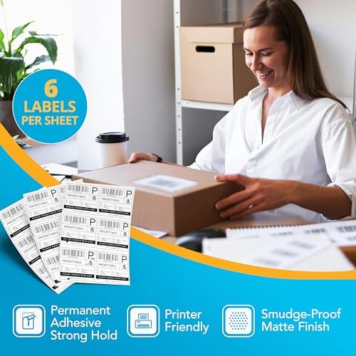 Shop4Mailers 6-Up White Permanent Self Adhesive Shipping Labels 3 1/3” x 4” Easy Peel Stickers for Laser & Inkjet Printers - 100 Sheets - 600 Count Labels - Image 2
