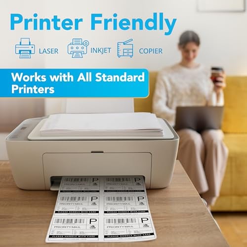 Shop4Mailers 6-Up White Permanent Self Adhesive Shipping Labels 3 1/3” x 4” Easy Peel Stickers for Laser & Inkjet Printers - 100 Sheets - 600 Count Labels - Image 3
