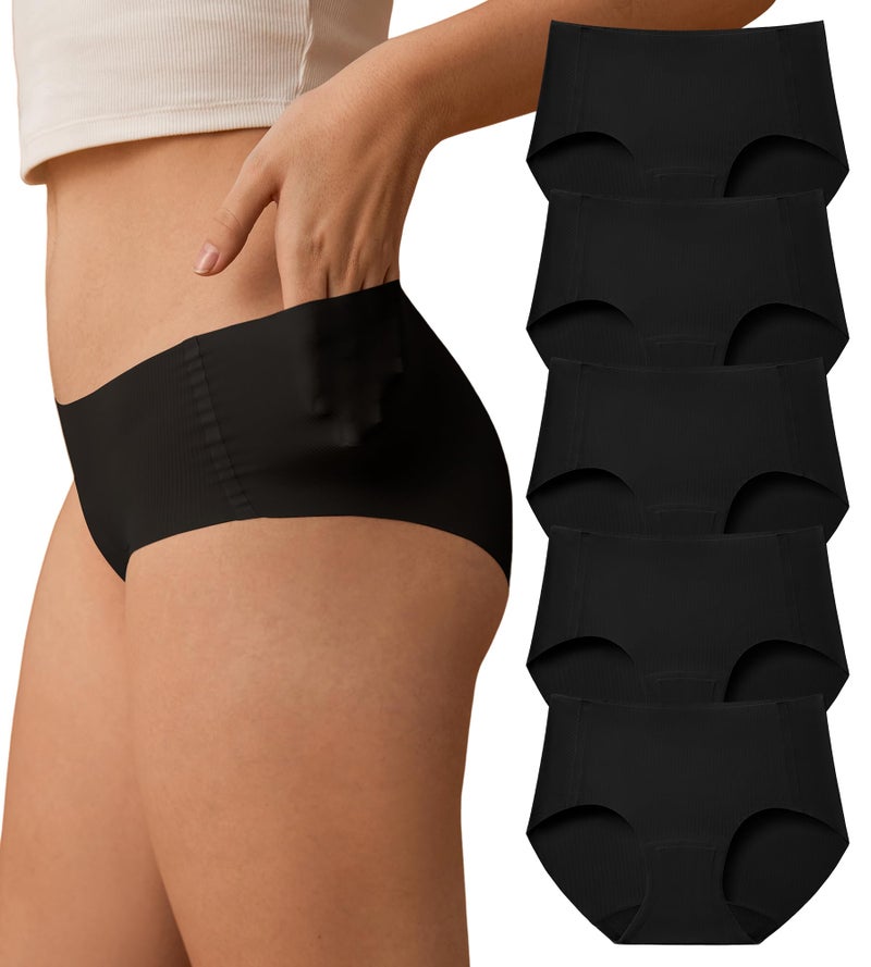 SHARICCA Womens Seamless Underwear No Show Hipster Panties Invisible Lightweight Nuage Bikinis Briefs Microfiber Pack, Black, 5P02,M - Image 1
