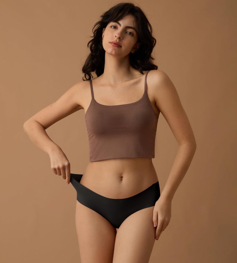 SHARICCA Womens Seamless Underwear No Show Hipster Panties Invisible Lightweight Nuage Bikinis Briefs Microfiber Pack, Black, 5P02,M - Image 3