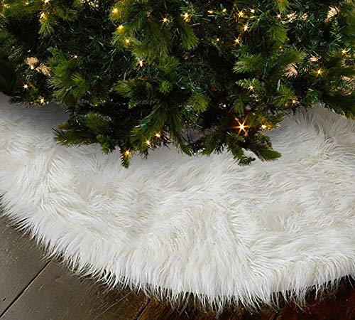 OLYPHAN Christmas Tree Skirt - Large Snow White Luxury Faux Fur - 48 inches (4ft) / 36 inch (3 ft) / 30 inch Round for - Image 1